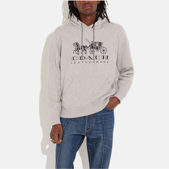 NWT Gray COACH Men’s Hoodie, Embroidery Horse & Carriage Logo - Picture 2 of 5